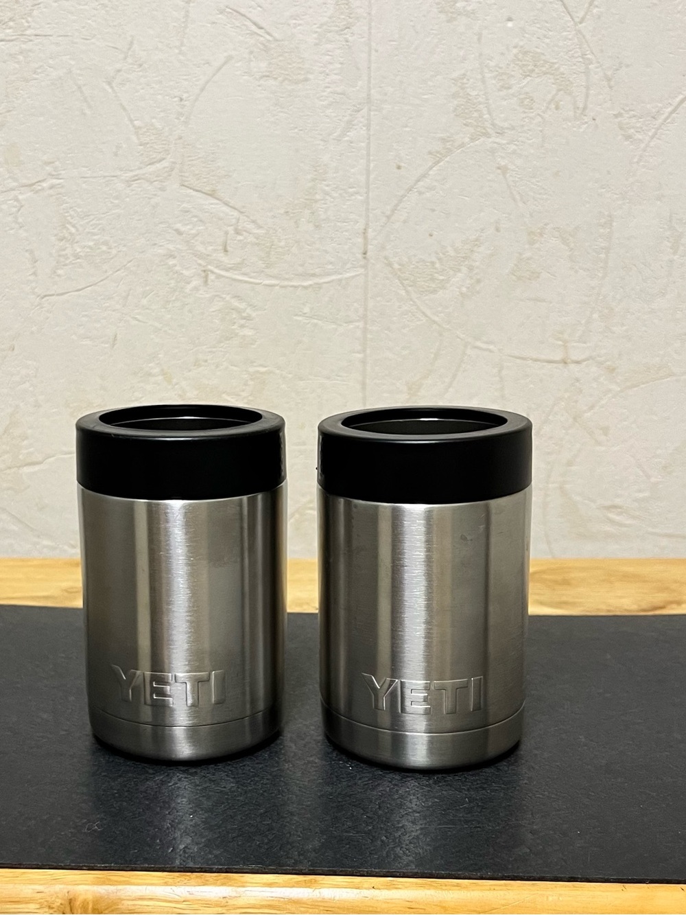 Yeti Stainless Steel Can Insulators with Black Lids - Set of 2